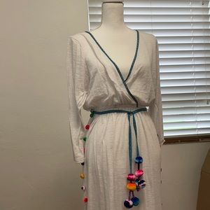 PITUSA Maxi wrap dress with Pom Pom detail